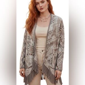 Lucky Brand Aztec Patterned Gray and Cream Cardigan